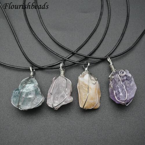 Irregular Rough Natural Rose Quartz Mineral Gemstone Wire Wrapped Jewelry Fashion Couple Decoration Pendant Necklace Party Gift