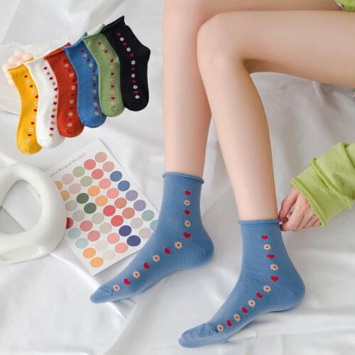 10 pieces = 5 pairs Women Spring Autumn Korean-Style Cotton Cute Lovely Flower Curling Ins Fashion All-match women Socks women