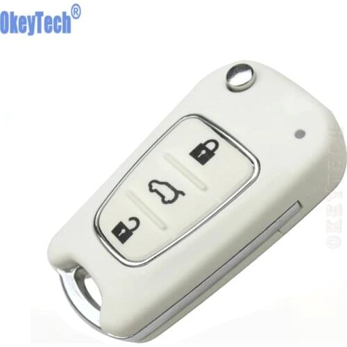 OkeyTech 3 Button White Flip Remote Car Key Case Shell For KIA Sportage K2 K3 K5 For Hyundai Blank Uncut Blade Keyless Fob Cover