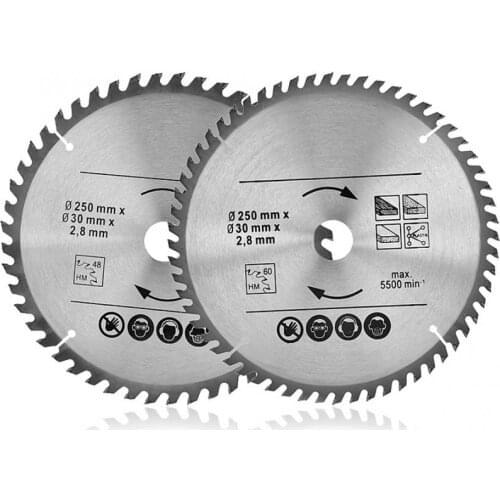 Circular 250mm 48T & 60T TCT Saw Disc Blade 30mm Bore Saw Blade Wood Cutting Disc Carbide TCT Saw Blade