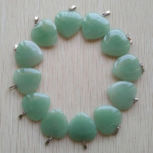 Wholesale 20pcs/lot fashion hight quality natural green aventurine heart charms pendants 25mm fit necklace jewelry making free