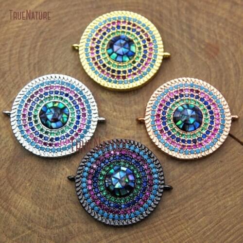 Simple Jewelry Findings Gold Gunmetal Electroplated Round Shape Cubic Zirconia Color Beads Micro Pave Pendant In 20 mm PC10445