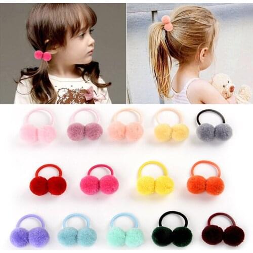 Baby girls Cute Polyester Double ball hair band ropes Hair tie Scrunchie Random color hairbands headdress kids hair accessories