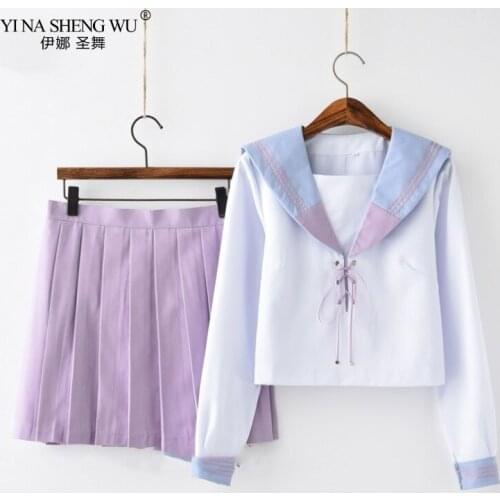Gradient Purple Japanese School Uniforms Anime COS Sailor Suit Tops+skirt JK Navy Style Students Clothes for Girl Short Sleeve