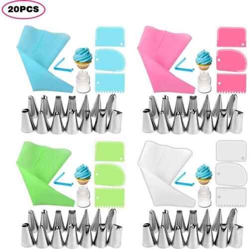 20PCS Silicone Pastry Bag Tips Kitchen DIY Icing Piping Cream Reusable Pastry Bags Cake Decoration Nozzle Set Cake Decoration