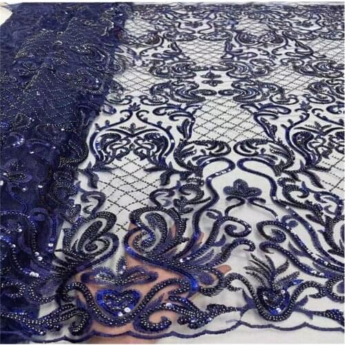 SJ Lace Handbead Lace High Quality Blue Embroidery Lace African Lace Fabric Nigerian Fabric For Women Wedding & Party XQ3-24