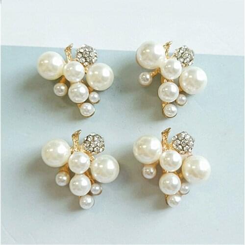 20 PCS 2.1mm*2.2mm Fashion Metal Alloy KC Gold Imitation Pearl Crystal Rhinestone Flowers Connectors Charm For Jewelry Making