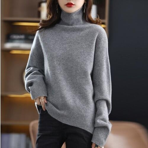 Plus size Sweater Women 2021 Autumn and Winter New 100%Pure Wool Turtleneck Sweater Ladies Loose Thick Pullover Cashmere Sweater
