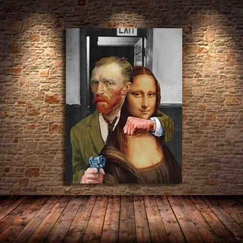 Funny Art Van Gogh and Mona Lisa DIY Poured Glue Diamond Painting Kits Scalloped Edge Canvas Abstract Famous Canvas Unique Gift