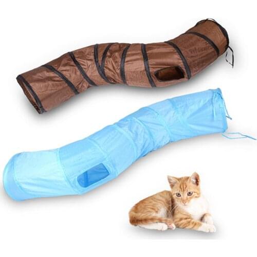 "S"Funny Pet Tunnel Cat Play Tunnel Blue Brown Foldable 1 Holes Cat Tunnel Kitten Bulk Play Cat Toy Tunnel