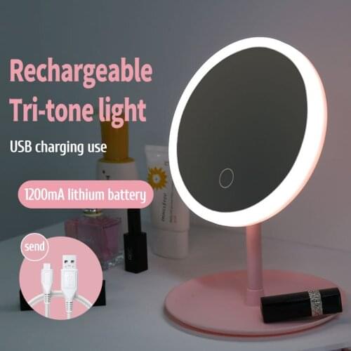 Led Light Makeup Mirror Storage LED Face Mirror Adjustable Touch Dimmer USB Led Vanity Backlit Mirror Table Cosmetic Mirror