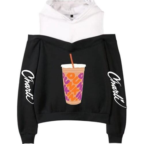 Internet Celebrity Charli D'Amelio Hoodies Women Sexy Off Shoulder Long Sleeve Hooded Sweatshirt Pullover Tops Streetwear