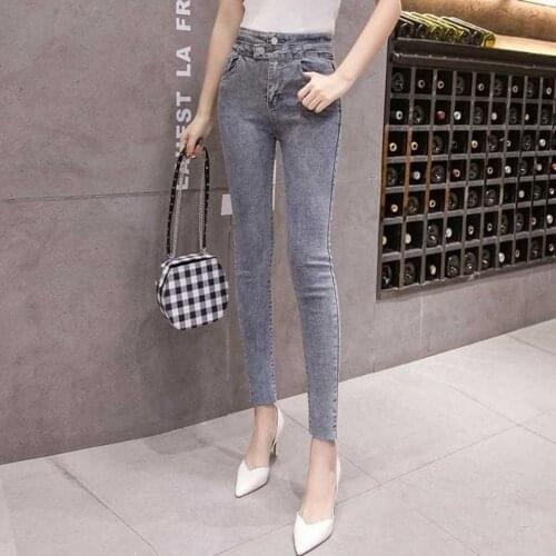 Women 2021 Spring Summer Fashion High-waist Thin Jeans Female New Slim Pencil Pants Ladies Stretch Skinny Denim Trousers P34