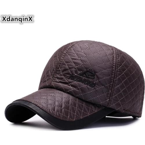 XdanqinX Winter Hat Mens Warm Baseball Caps With Earmuffs Warm Fashion Sports Cap Bone Adjustable Thick Earmuff Snapback Cap