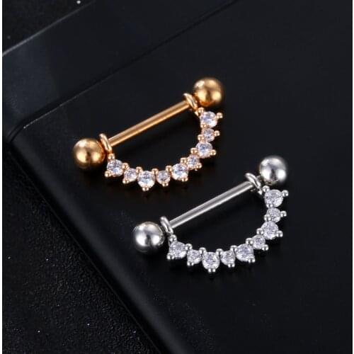 1 Pair Wholesale Unique Nipple Shield Ring Barbells CZ Crystal Paved Nipple Piercing Jewelry