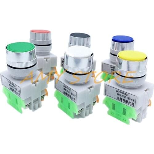 1Pc 22mm Red Yellow Green White Blue Black 1NO 1NC Latching Self-Lock Momentary Push button Switches LAY37-PBC Y090