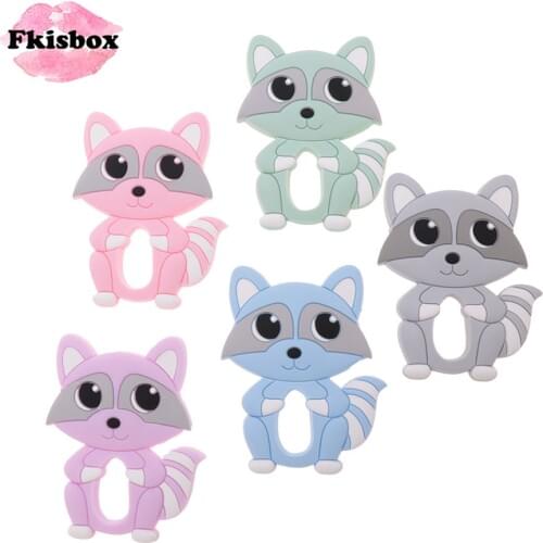 10pcs Raccoon Silicone Teether Food Grade Baby Teething Pacifier Chain Animal Mordedor Rodent Chewable Feeding Toys Pendant