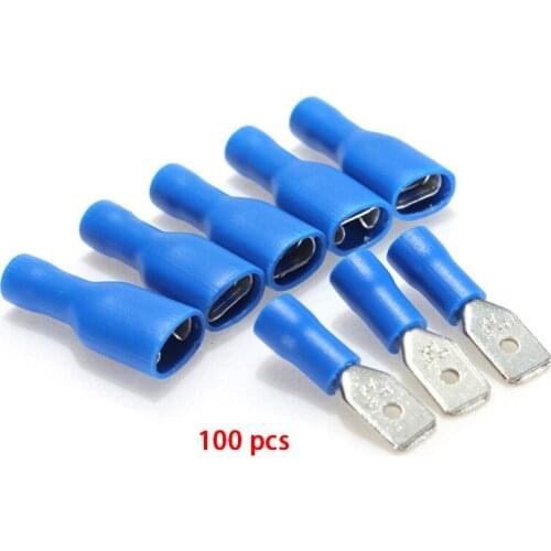 100pcs Blue Female / Male Insulated Electrical Crimp Terminal Connectors