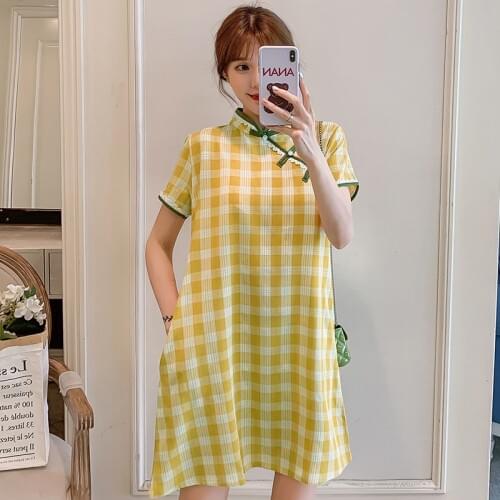 1132# Maternity Clothes Summer Chiffon Floral Short Sleeve Easy Matching Loose Stylish Dress for Pregnant Women Mom Dress
