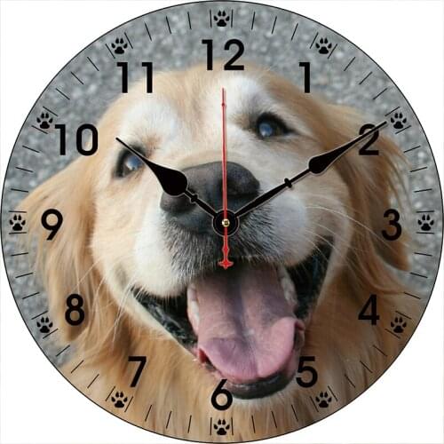 16 Inch Wooden Rustic Wall Clock Silent Non Ticking Retro Animal Dog Puppy Clocks Battery Operated Vintage Desk Clock 10 Inch Qu