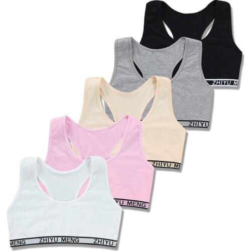 5pc/Lot Girl Training Linen Soft Brassiere Sport Girl Bras Children Topic Teenagers Vest