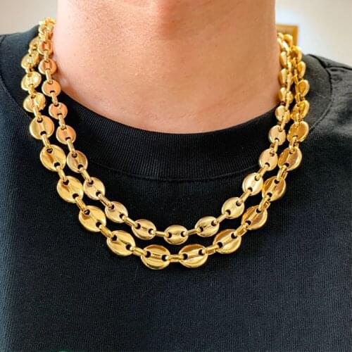 7/9/11mm Width 55CM Length Stainless Steel Men Coffee Bean Pig Nose Chain Necklace Punk Gold Silver Plated Necklace Wholesale