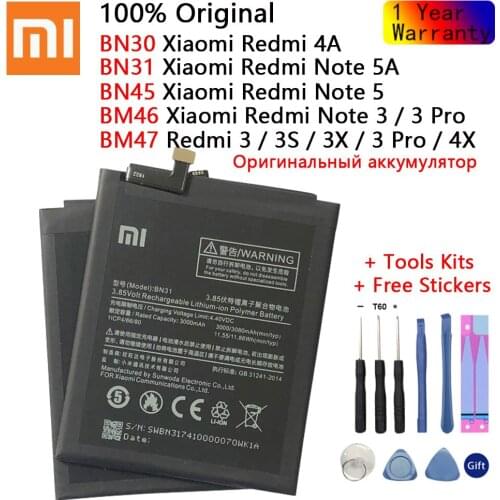 Xiao Mi Original Battery For Xiaomi Redmi 3 3S 3X 4X 3 pro Note 3 5 5A 4A Pro Mi 5X BM46 BM47 BN30 BN31 BN45 Replacement Battery