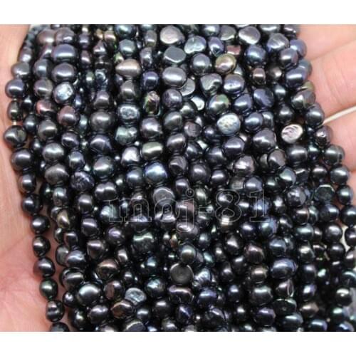 Free Shipping 7-8mm Natural Real Black Baroque Freshwater Pearl loose Beads Strand 15" AAA