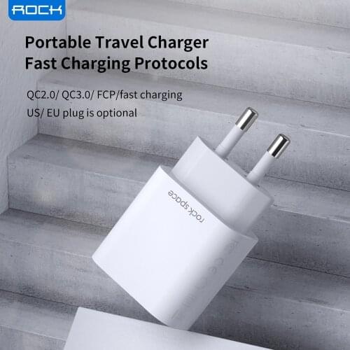 ROCK 18W Quick Charge QC 3.0 USB Fast Charger EU US Fast Travel Wall Mobile Phone Charger For iPhone Samsung Xiaomi Mi Huawei