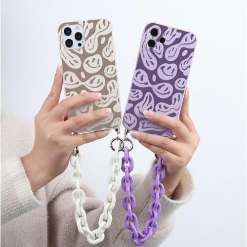 Smile Face Chain Case For Xiaomi Mi 11 Lite 10T A3 Poco F3 X3 NFC Redmi Note 10 8 9 9T 7 5 Pro 8T 9s 10s Necklace Lanyard Funda
