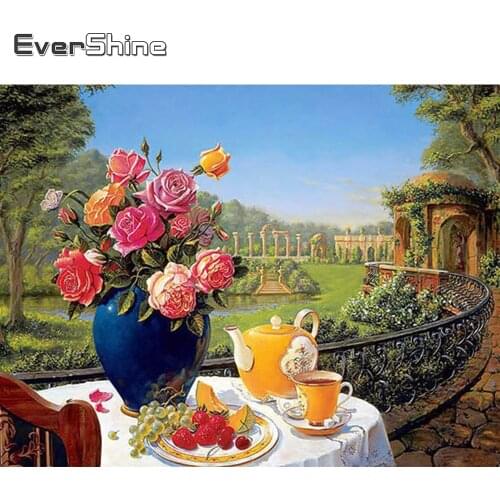 Evershine 5D DIY Diamond Embroidery Rose Full Square Diamond Painting Vase Flower Cross Stitch Mosaic Wall Decoration