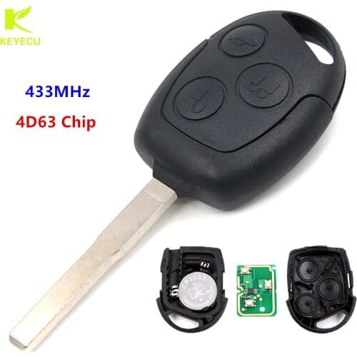 KEYECU Replacement 3Button Remote Key Fob 433MHz 4D63 for Ford Mondeo Focus 2005 2006 2007 +Uncut HU101 Blade