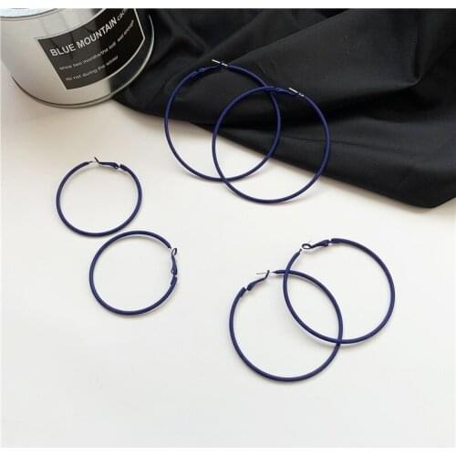 Circle Blue Simple Large Hoop Earrings Round Geometric Unique Earrings