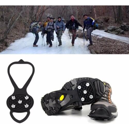 A Pair Cleat Ice Gripper Anti Slip Snow Walk Shoes Spike Grip Crampon Shoe Tight Stretch Camping Climbing Hiking Walking Rubber