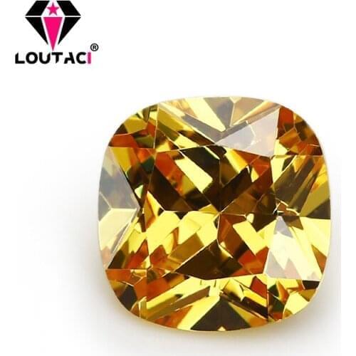 LOUTACI Golden Yellow Cushion Cheap Cubic zirconia Engagement Rings for Women Big Size 11x11-15x15mm