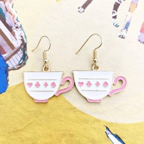 Cute Pink Coffee Cup Earrings Gold Zinc Alloy Summer Beach Charms Food Dangle Women Hoop Eardrop Fashion Accessories