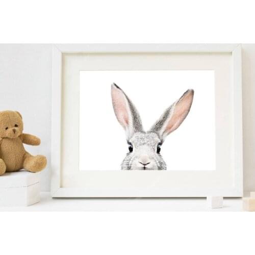 Cute Bunny Art Print Baby Girls Gift Woodland Animal Rabbit Photo Picture Nordic Poster Wall Art Canvas Painting Kids Room Decor