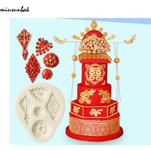 Minsunbak European-Style Gem New Year Silicone Mold Jewelry Chocolate Wedding Fondant Cake Decoration Tool Home Baking Tools