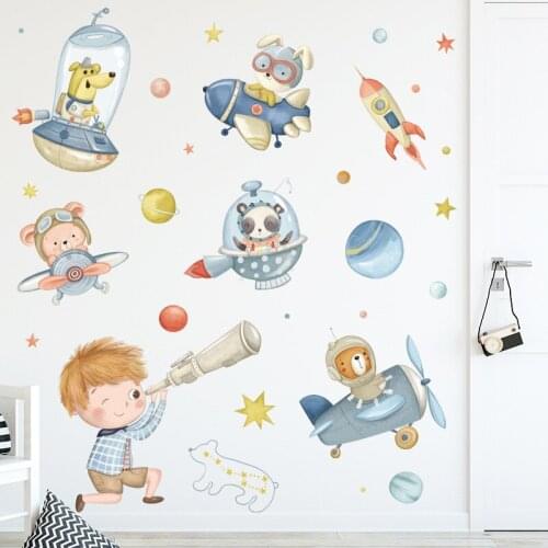 Cartoon Airplane Wall Decals for Kids Room Nursery Baby Room Decor Vinyl Wall Stickers Living Room Mural Self-adhesive
