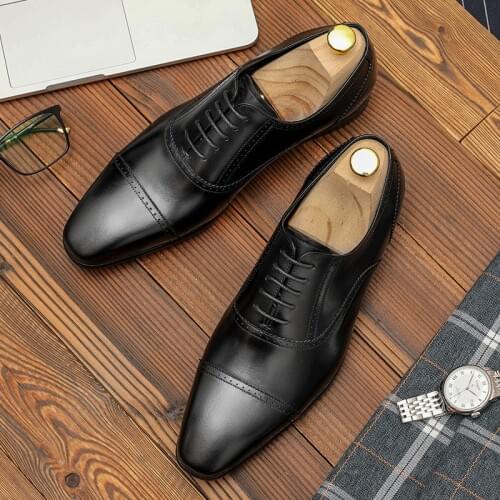 Phenkang mens formal shoes genuine leather oxford shoes for men black 2020 dress shoes wedding shoes laces leather brogues