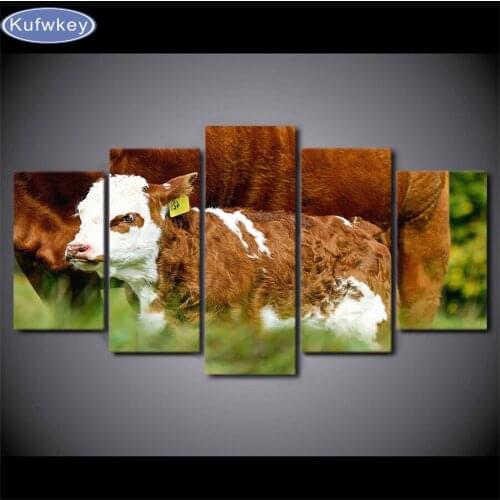 5pcs/set, Direct Selling Europe Resin Square Diy Diamond Painting Cross Stitch Mosaic Embroidery New Style Animals cow Kits