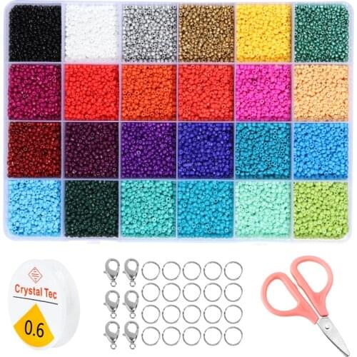 24 grids 2mm Czech Glass Seed Beads Kit Jewelry Beads Set With Jump Rings Lobster Clasps DIY Earring Necklace Jewelry Making
