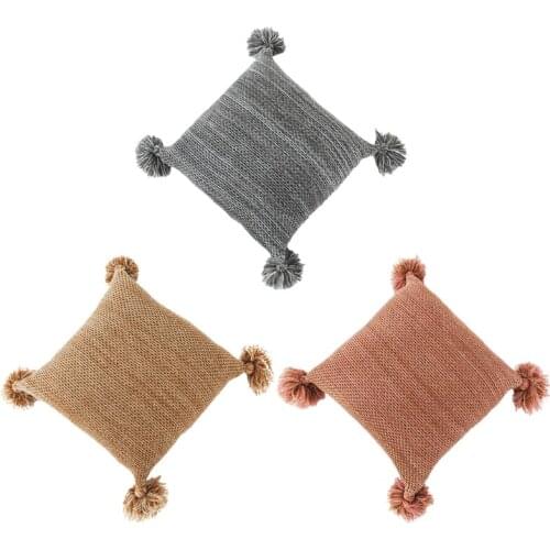 Nordic Modern Knitted Throw Pillow Case with Tassels Crochet Simple Solid Color Sofa Bed Decorative Square Cushion Cover N0PA