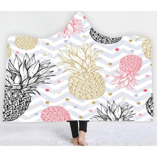 Colorful Fruits Hooded Blanket Pineapple Throw Blanket Home Textile Fleece Blanket For Kids Adults Picnic Wearable Blanket