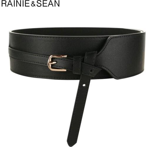 RAINIE SEAN Cummerbunds for Women Wide Belt Black Pu Leather Wide Belts for Dresses Fashion Ladies Accessories Belts Cinto