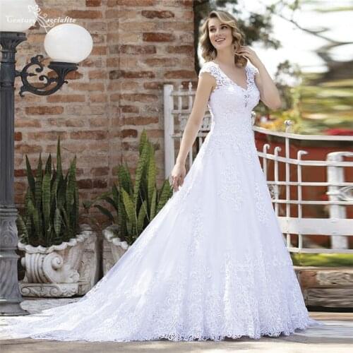 Luxury Wedding Dresses for Women 2021 Lace Appliques V-Neck Princess Bridal Gowns Bride Dress Robe Mariage Vestido De Noiva