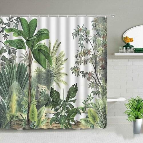 Modern 3D Printing Green Plant Tree Scenery Shower Curtains Forest Bamboo Landscape Bath Curtain Set For Bathroom Decor Cloth