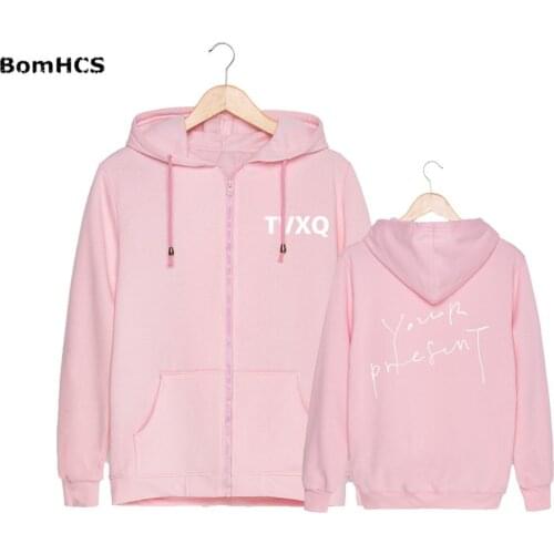 BomHCS Kpop TVXQ Your Present Cotton Zipper Hoodies Coat Fleece Zip-up Coat Sports Outwear (Black Grey Red Pink )
