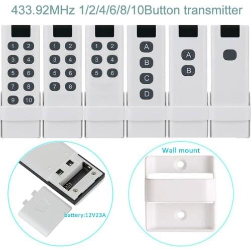 200M 433Mhz universal wireless remote control, 1/2/4/6/8/10 buttons, wall-mounted, can control KTNNKG remote receiver