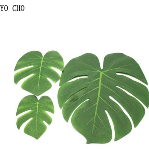 YO CHO 7pcs Turtle Leaf Artificial Green Plant Monstera Branch Palm Fern For Home Party Decor DIY Tropical Wedding Decoration